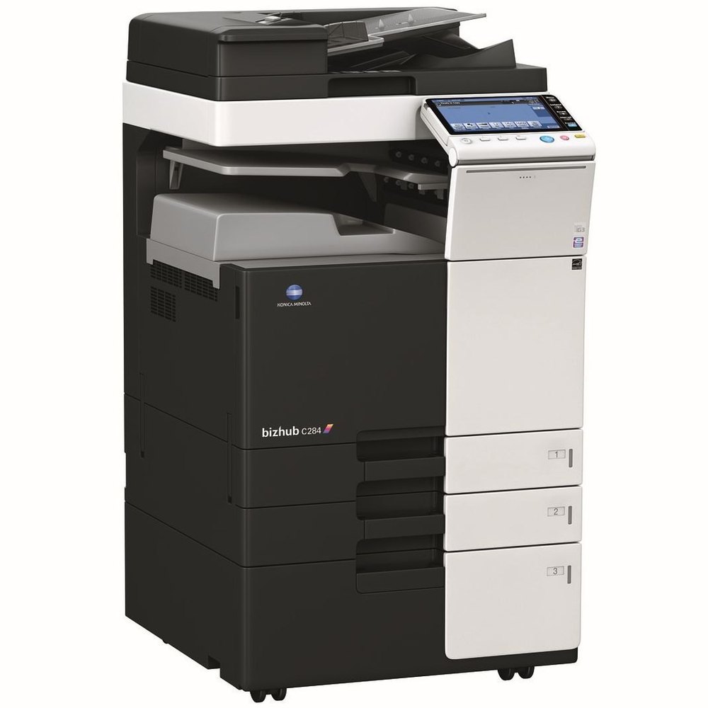 Genuine Konica Minolta Bizhub C284, an A3 colour copier with 28 ppm (colour & mono) print speed and Standard duplex printing, sold in Tanzania by Optimum Global Solutions.