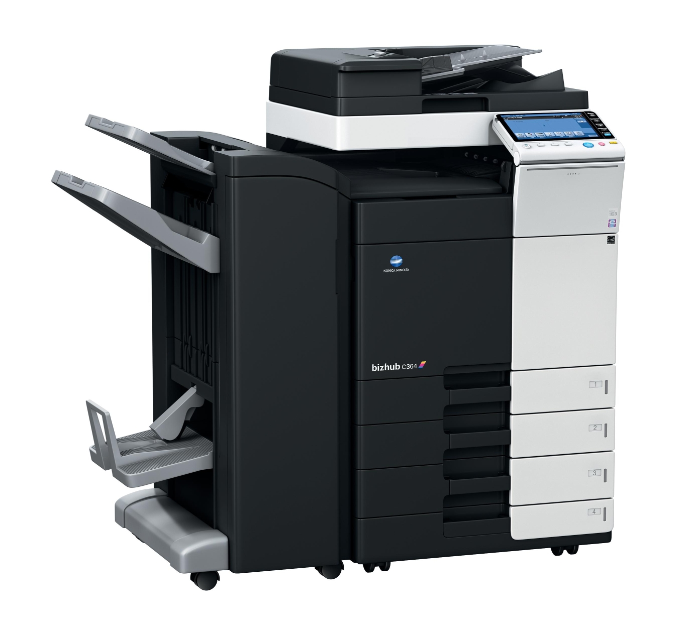 Genuine Konica Minolta Bizhub C364, an A3 colour copier with 36 ppm (colour & mono) print speed and Standard duplex printing, sold in Tanzania by Optimum Global Solutions.
